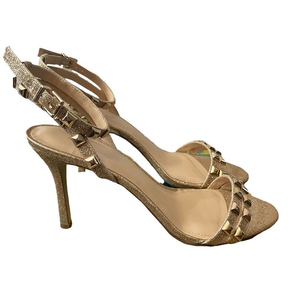 BCBGeneration Gold Glitter Ankle Strap Rock‎ Stud Sandals Size 10
